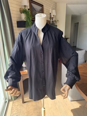 Cabi Black Button-Front Stand Collar Shirt
